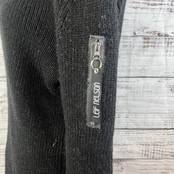 Leif Nelson Mens Pullover Sweater size Large Black Zipper Pockets Name Logo - Picture 8 of 10